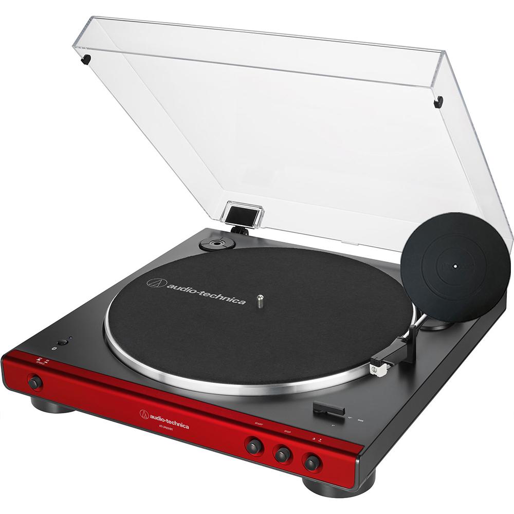 Audio-Technica Fully Automatic Belt-Drive Turntable Red/Black + Speakers Bundle