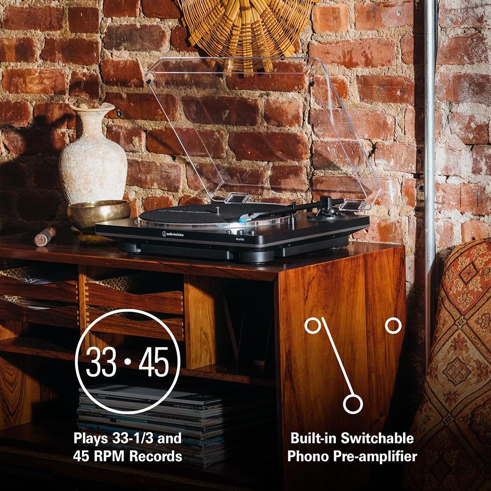 Audio-Technica Fully Automatic Belt-Drive Turntable Silver with Speaker Bundle