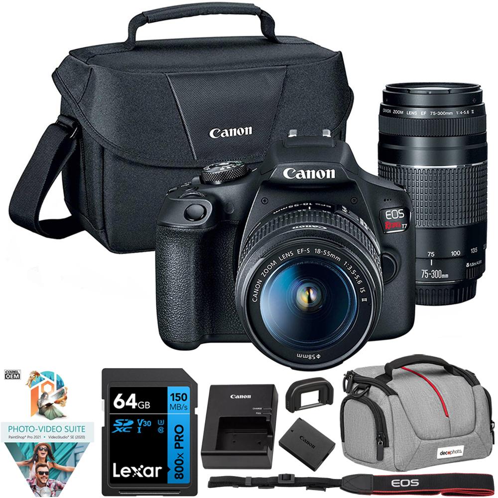 Canon EOS Rebel T7 DSLR Camera + EF18-55mm + EF 75-300mm Lens Kit + Accessories Bundle